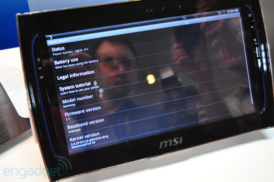Информация об MSI WindPad 110 в меню Android