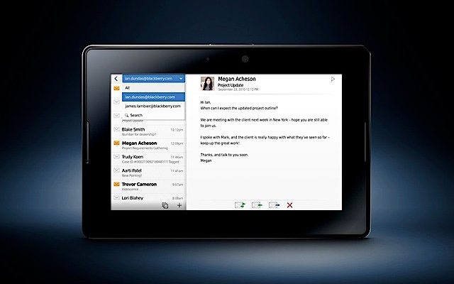 Клиент электронной почты планшета BlackBerry PlayBook